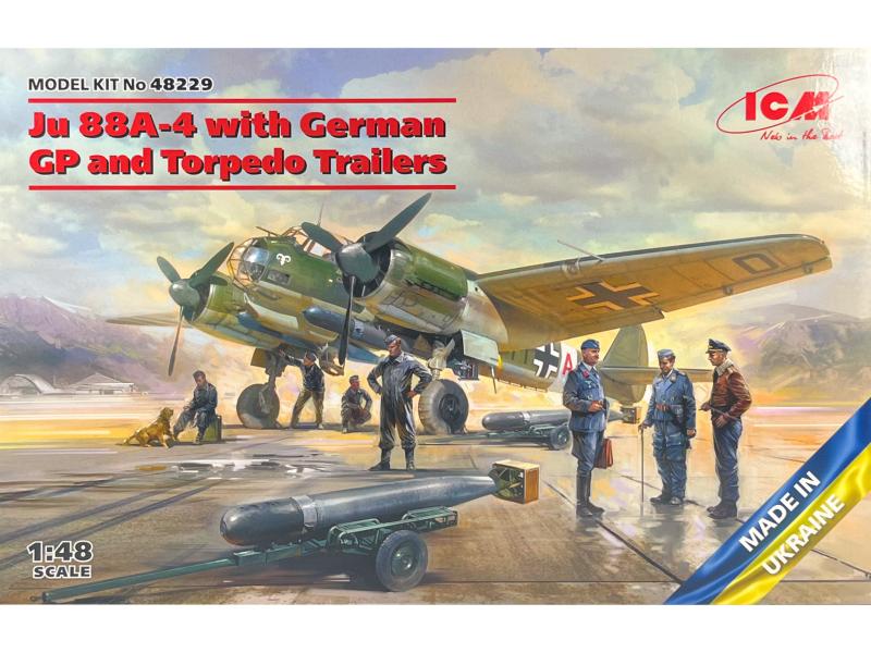 ICM 48229 Ju 88A-4 with german ground personnel and torpedo trailers